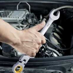 VEVOR Flex-Head Ratcheting Wrench Set, 8-piece Combination Wrench Set with Roll-up Pouch, Cr-V Steel Flexible Ratcheting Wrench Set SAE 5/16