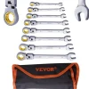 VEVOR Flex-Head Ratcheting Wrench Set, 8-piece Combination Wrench Set with Roll-up Pouch, Cr-V Steel Flexible Ratcheting Wrench Set Metric 8 mm to 17 mm, Ideal for General Household, Auto Repairs