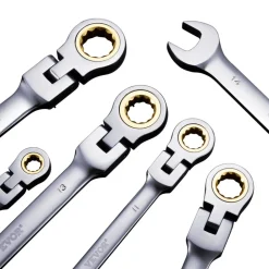 VEVOR Flex-Head Ratcheting Wrench Set, 8-piece Combination Wrench Set with Roll-up Pouch, Cr-V Steel Flexible Ratcheting Wrench Set Metric 8 mm to 17 mm, Ideal for General Household, Auto Repairs