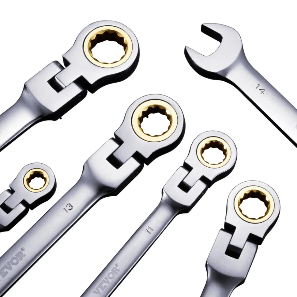 VEVOR Flex-Head Ratcheting Wrench Set, 8-piece Combination Wrench Set with Roll-up Pouch, Cr-V Steel Flexible Ratcheting Wrench Set Metric 8 mm to 17 mm, Ideal for General Household, Auto Repairs