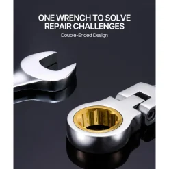 VEVOR Flex-Head Ratcheting Wrench Set, 8-piece Combination Wrench Set with Roll-up Pouch, Cr-V Steel Flexible Ratcheting Wrench Set Metric 8 mm to 17 mm, Ideal for General Household, Auto Repairs