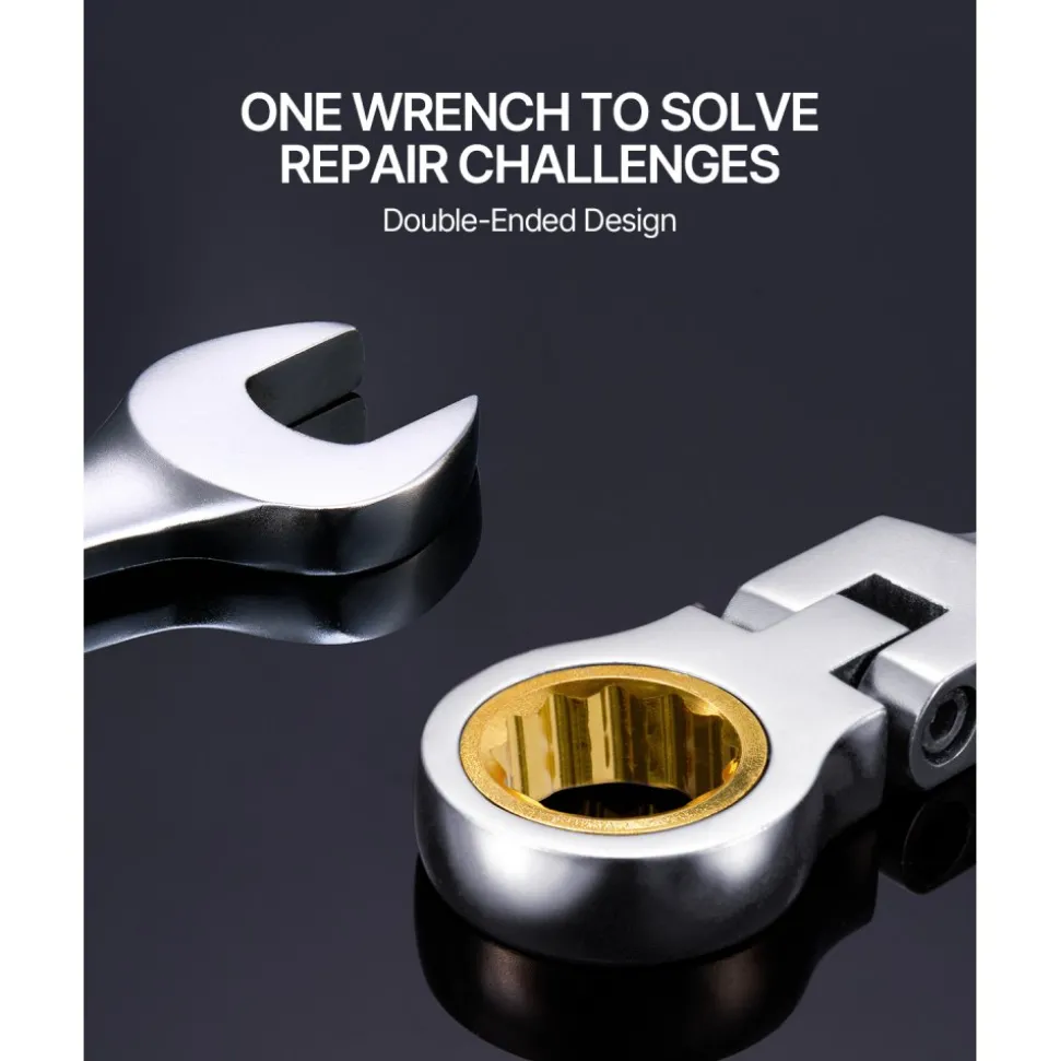 VEVOR Flex-Head Ratcheting Wrench Set, 8-piece Combination Wrench Set with Roll-up Pouch, Cr-V Steel Flexible Ratcheting Wrench Set Metric 8 mm to 17 mm, Ideal for General Household, Auto Repairs