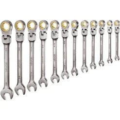 VEVOR Flex-Head Ratcheting Wrench Set, 12-Piece SAE Sizes, 72 Teeth, Cr-V Steel Ratchet Flexible Combination Wrench Set with Roll Up Pouch, for General Household and Automotive Repairs, Gray Nickel