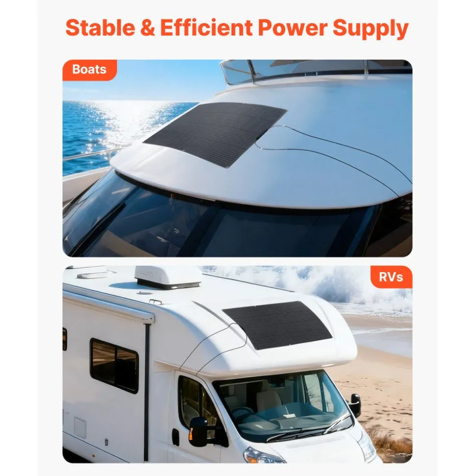 VEVOR Flexible Solar Panel, 200W Semi-Flexible Bendable Monocrystalline Solar Panel, 21.9% Efficiency Mono Off-Grid Charger with MC4 Output, IP67 Waterproof for Marine RV Car Cabin Curved Surfaces