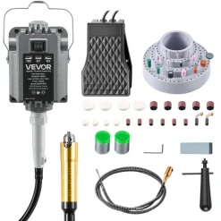 VEVOR Flex Shaft Grinder, 1200W 30000RPM Electric Flex Shaft Rotary Tool, Foot-Pedal Control Hanging Carver Grinder with 112PCS Accessory Kit for Sanding Buffing Polishing Cutting