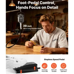 VEVOR Flex Shaft Grinder, 1200W 30000RPM Electric Flex Shaft Rotary Tool, Foot-Pedal Control Hanging Carver Grinder with 112PCS Accessory Kit for Sanding Buffing Polishing Cutting