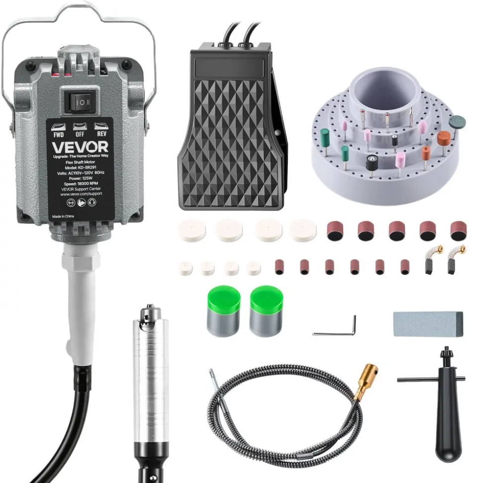 VEVOR Flex Shaft Grinder, 1000W 30000RPM Electric Flex Shaft Rotary Tool, Foot-Pedal Control Hanging Carver Grinder with 74PCS Accessory Kit for Sanding Buffing Polishing Cutting