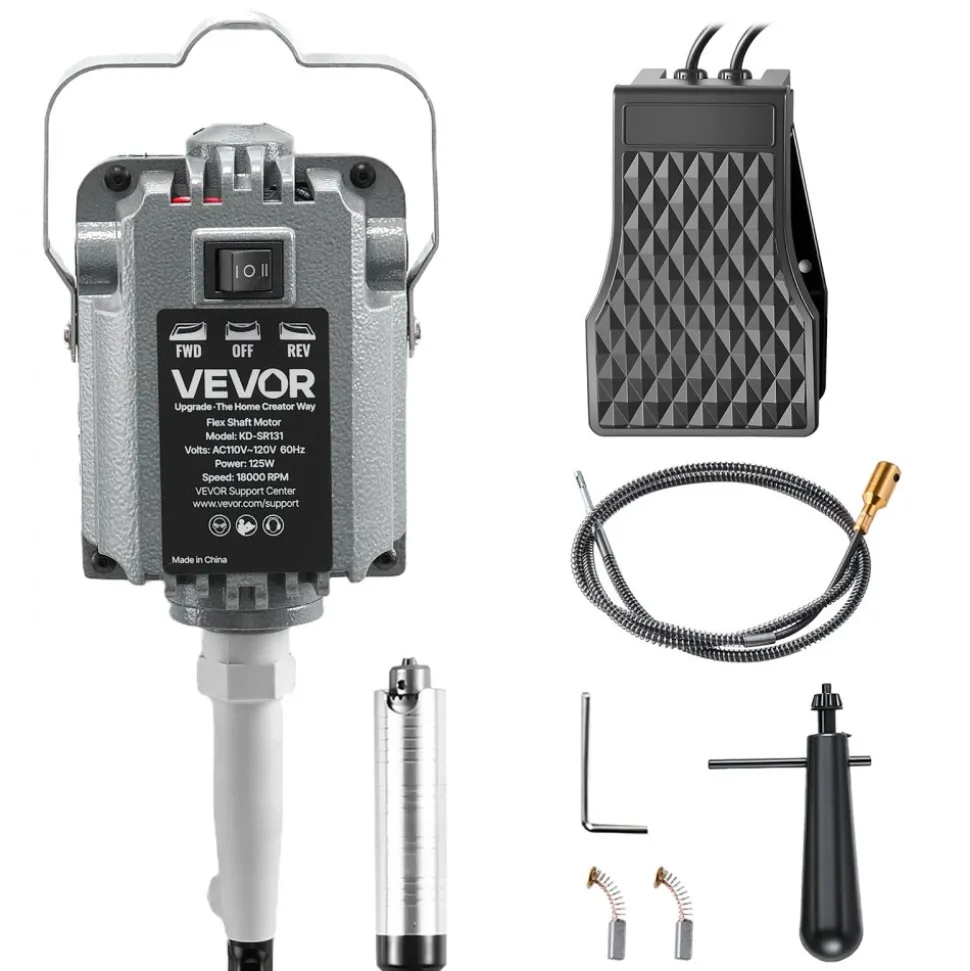 VEVOR Flex Shaft Grinder, 125W 18000RPM Electric Flex Shaft Rotary Tool, Foot Pedal Control Hanging Carver Grinder with Forward-Reverse Rotation for Carving Buffing Engraving Polishing