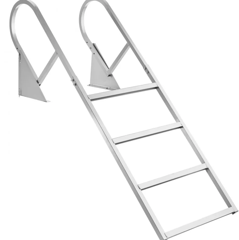 VEVOR Flip-Up Dock Ladder, 4-Step, Heavy-Duty Aluminum Alloy Pontoon Boat Swim Ladder, with Non-Slip Wide Steps, 350 lbs Weight Capacity, Pull Rope Assist, for Lake Swimming, Pool, Marine Boarding