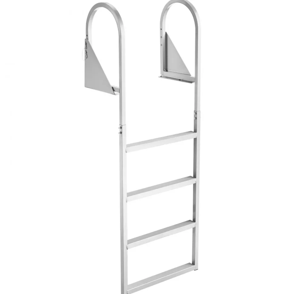 VEVOR Flip-Up Dock Ladder, 4-Step, Heavy-Duty Aluminum Alloy Pontoon Boat Swim Ladder, with Non-Slip Wide Steps, 350 lbs Weight Capacity, Pull Rope Assist, for Lake Swimming, Pool, Marine Boarding