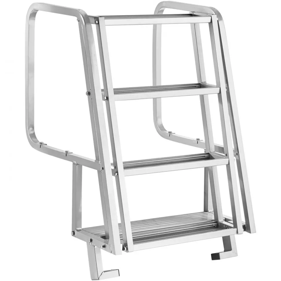 VEVOR Flip-Up Dock Ladder, 5-Step, Heavy-Duty Aluminum Alloy Pontoon Boat Swim Ladder, with Non-Slip Wide Steps, 350 lbs Weight Capacity, Pull Rope Assist, Comfort Use for Lake Pool Marine Boarding