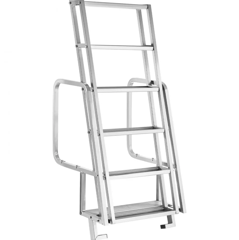 VEVOR Flip-Up Dock Ladder, 6-Step, Heavy-Duty Aluminum Alloy Pontoon Boat Swim Ladder, with Non-Slip Wide Steps, 350 lbs Weight Capacity, Pull Rope Assist, Comfort Use for Lake Pool Marine Boarding