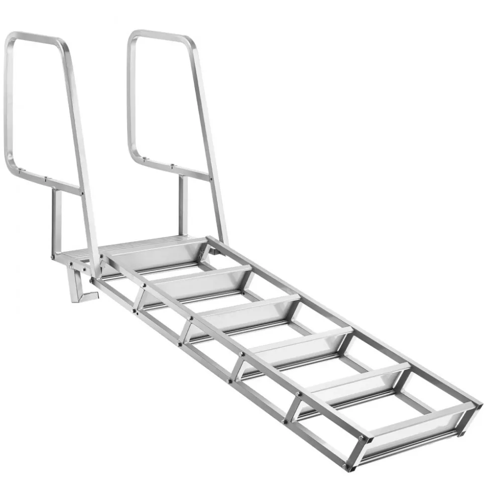 VEVOR Flip-Up Dock Ladder, 6-Step, Heavy-Duty Aluminum Alloy Pontoon Boat Swim Ladder, with Non-Slip Wide Steps, 350 lbs Weight Capacity, Pull Rope Assist, Comfort Use for Lake Pool Marine Boarding