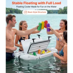 VEVOR Floating Cooler, 40 QT Floating Ice Chest with Dry Storage, Wheels & Tow Rope, Premium LLDPE Amphibious Drink Cooler for Water & Land, Cruise Stable on Lake, River, Pool, Beach, Kayak, Orange
