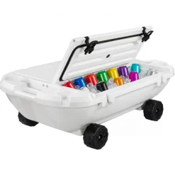 VEVOR Floating Cooler, 40 QT Floating Ice Chest with Dry Storage, Wheels & Tow Rope, Premium LLDPE Amphibious Drink Cooler for Water & Land, Cruise Stable on Lake, River, Pool, Beach, Kayak, Orange