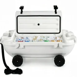 VEVOR Floating Cooler, 40 QT Floating Ice Chest with Dry Storage, Wheels & Tow Rope, Premium LLDPE Amphibious Drink Cooler for Water & Land, Cruise Stable on Lake, River, Pool, Beach, Kayak, Orange