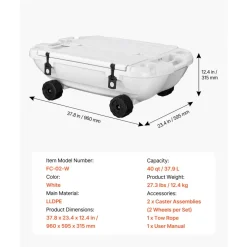 VEVOR Floating Cooler, 40 QT Floating Ice Chest with Dry Storage, Wheels & Tow Rope, Premium LLDPE Amphibious Drink Cooler for Water & Land, Cruise Stable on Lake, River, Pool, Beach, Kayak, Orange
