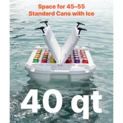 VEVOR Floating Cooler, 40 QT Floating Ice Chest with Dry Storage, Wheels & Tow Rope, Premium LLDPE Amphibious Drink Cooler for Water & Land, Cruise Stable on Lake, River, Pool, Beach, Kayak, Orange