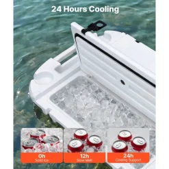 VEVOR Floating Cooler, 40 QT Floating Ice Chest with Dry Storage, Wheels & Tow Rope, Premium LLDPE Amphibious Drink Cooler for Water & Land, Cruise Stable on Lake, River, Pool, Beach, Kayak, Orange