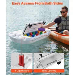 VEVOR Floating Cooler, 40 QT Floating Ice Chest with Dry Storage, Wheels & Tow Rope, Premium LLDPE Amphibious Drink Cooler for Water & Land, Cruise Stable on Lake, River, Pool, Beach, Kayak, Orange