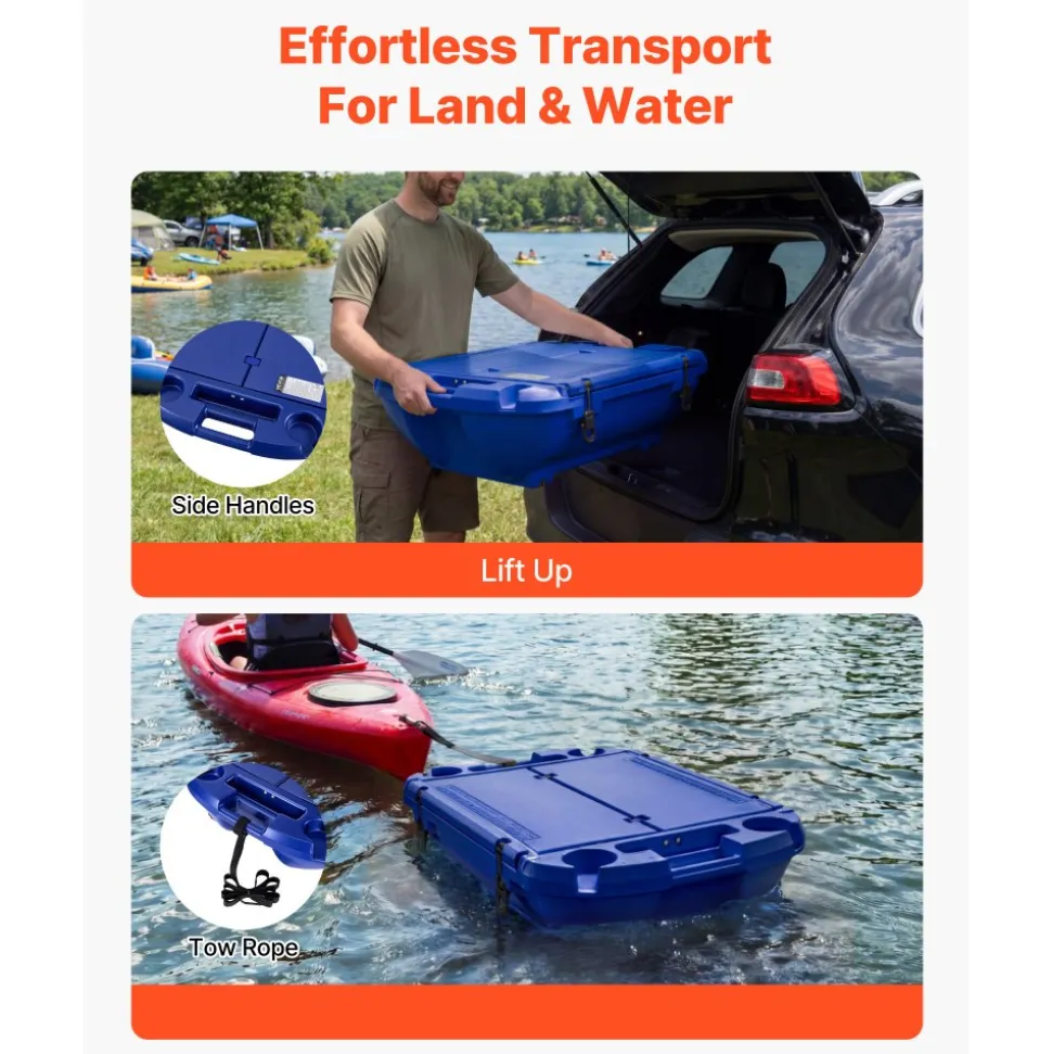 VEVOR Floating Cooler, 40 QT Floating Ice Chest with Dry Storage & Tow Rope, Premium LLDPE Amphibious Drink Cooler for Water & Land, Smooth Stable Cruiser on Lake, River, Pool, Beach, Kayak, Deep Blue