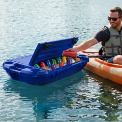 VEVOR Floating Cooler, 40 QT Floating Ice Chest with Dry Storage & Tow Rope, Premium LLDPE Amphibious Drink Cooler for Water & Land, Smooth Stable Cruiser on Lake, River, Pool, Beach, Kayak, Deep Blue