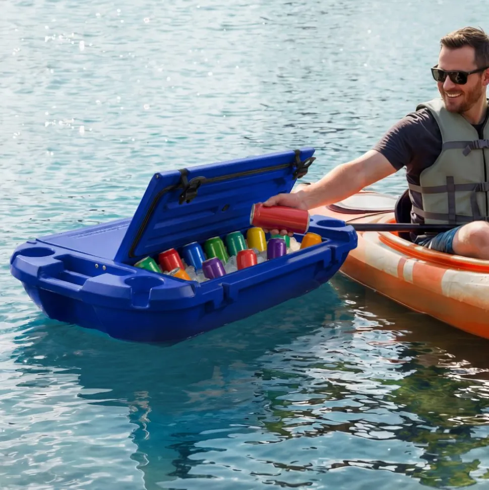 VEVOR Floating Cooler, 40 QT Floating Ice Chest with Dry Storage & Tow Rope, Premium LLDPE Amphibious Drink Cooler for Water & Land, Smooth Stable Cruiser on Lake, River, Pool, Beach, Kayak, Deep Blue