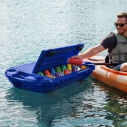 VEVOR Floating Cooler, 40 QT Floating Ice Chest with Dry Storage, Wheels & Tow Rope, Premium LLDPE Amphibious Drink Cooler for Water & Land, Cruise Stable on Lake, River, Pool, Beach, Kayak, Deep Blue