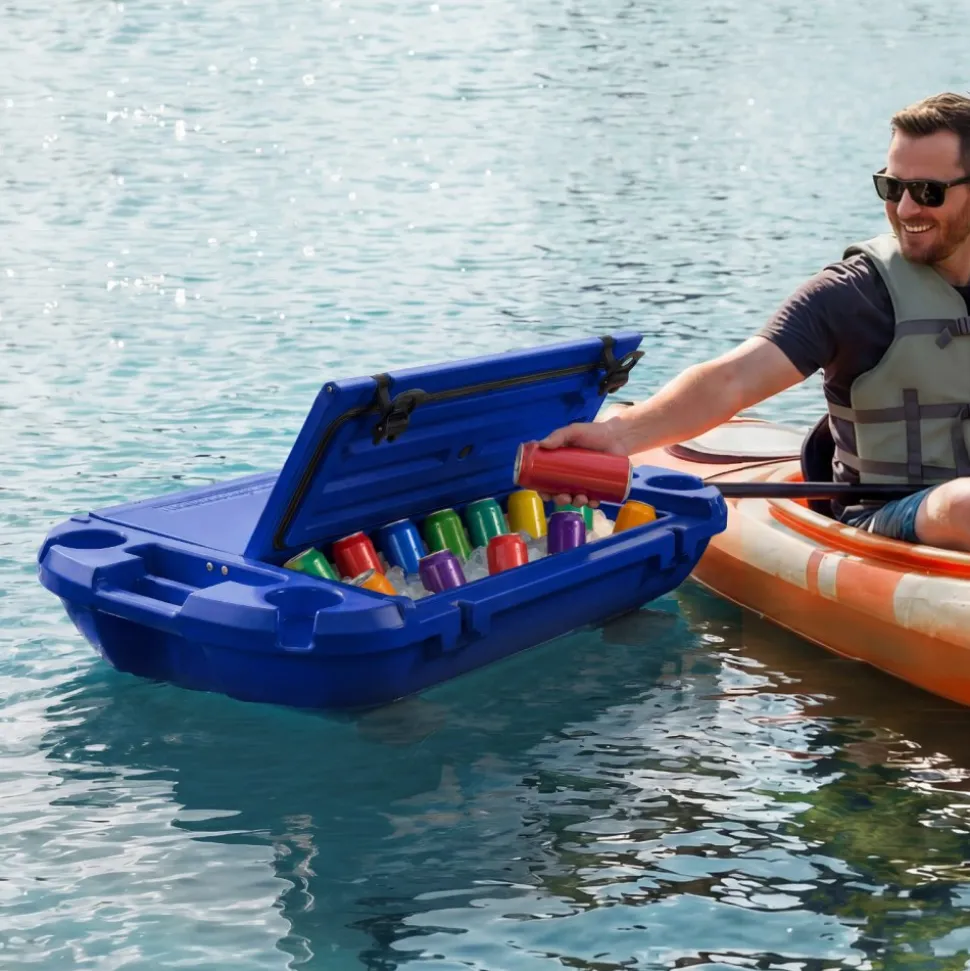 VEVOR Floating Cooler, 40 QT Floating Ice Chest with Dry Storage, Wheels & Tow Rope, Premium LLDPE Amphibious Drink Cooler for Water & Land, Cruise Stable on Lake, River, Pool, Beach, Kayak, Deep Blue