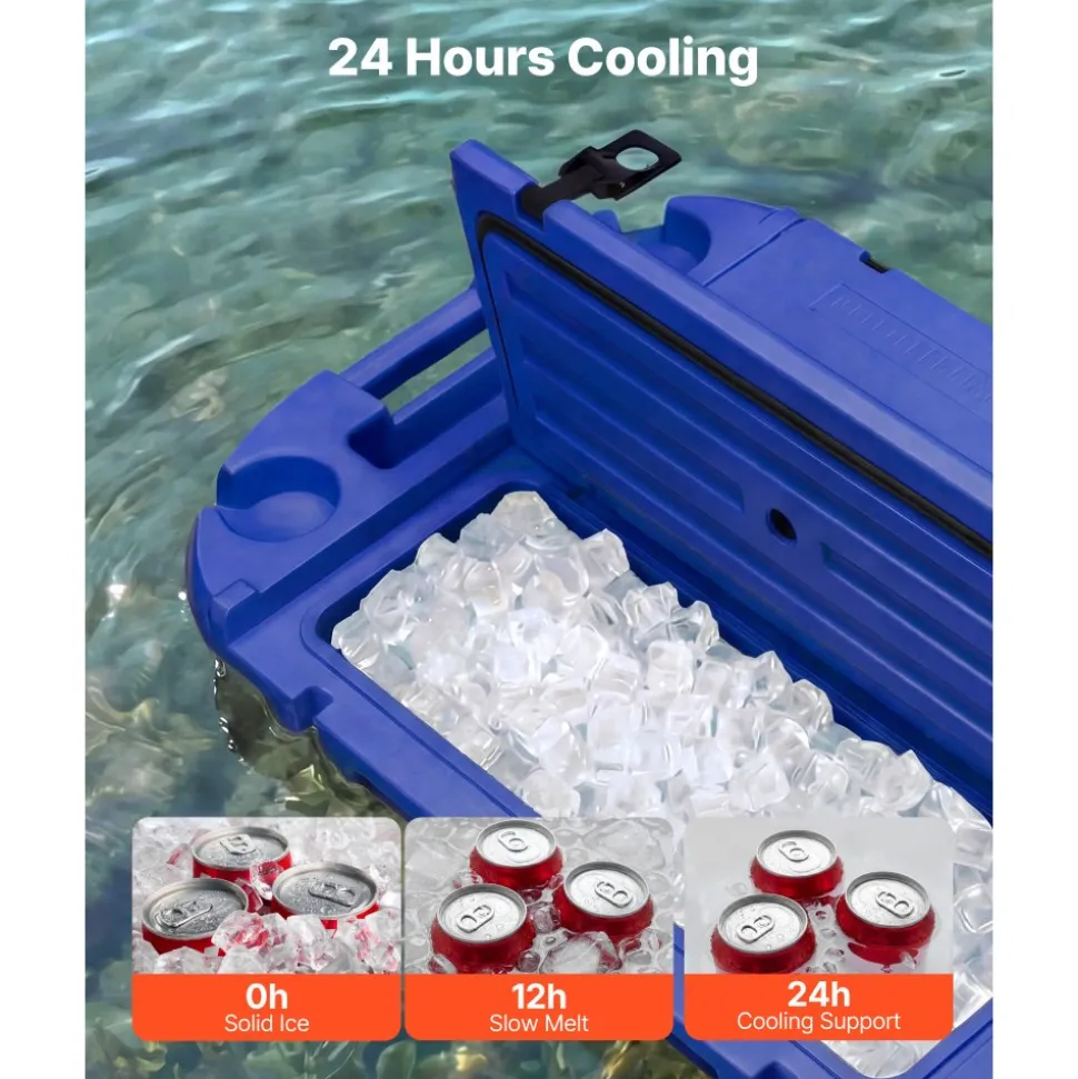 VEVOR Floating Cooler, 40 QT Floating Ice Chest with Dry Storage, Wheels & Tow Rope, Premium LLDPE Amphibious Drink Cooler for Water & Land, Cruise Stable on Lake, River, Pool, Beach, Kayak, Deep Blue