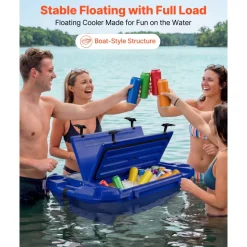 VEVOR Floating Cooler, 40 QT Floating Ice Chest with Dry Storage, Wheels & Tow Rope, Premium LLDPE Amphibious Drink Cooler for Water & Land, Cruise Stable on Lake, River, Pool, Beach, Kayak, Deep Blue