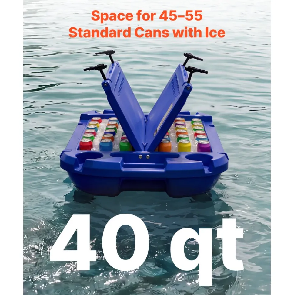 VEVOR Floating Cooler, 40 QT Floating Ice Chest with Dry Storage, Wheels & Tow Rope, Premium LLDPE Amphibious Drink Cooler for Water & Land, Cruise Stable on Lake, River, Pool, Beach, Kayak, Deep Blue