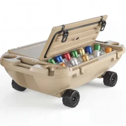 VEVOR Floating Cooler, 40 QT Floating Ice Chest with Dry Storage, Wheels & Tow Rope, Premium LLDPE Amphibious Drink Cooler for Water & Land, Stable Cruiser on Lake, River, Pool, Beach, Kayak, Apricot