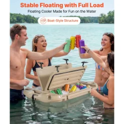 VEVOR Floating Cooler, 40 QT Floating Ice Chest with Dry Storage, Wheels & Tow Rope, Premium LLDPE Amphibious Drink Cooler for Water & Land, Stable Cruiser on Lake, River, Pool, Beach, Kayak, Apricot