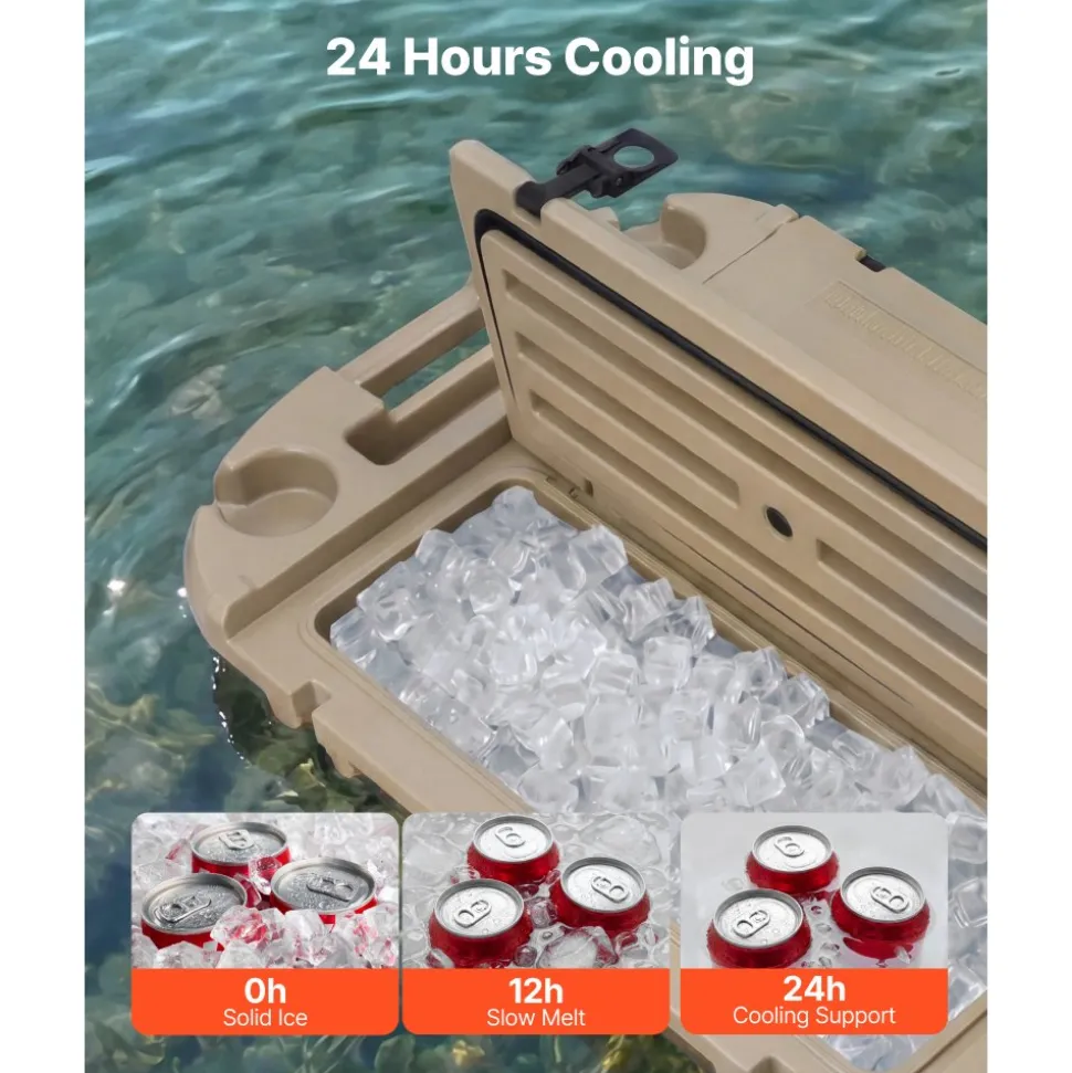 VEVOR Floating Cooler, 40 QT Floating Ice Chest with Dry Storage, Wheels & Tow Rope, Premium LLDPE Amphibious Drink Cooler for Water & Land, Stable Cruiser on Lake, River, Pool, Beach, Kayak, Apricot