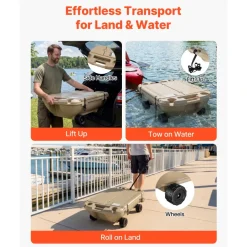 VEVOR Floating Cooler, 40 QT Floating Ice Chest with Dry Storage, Wheels & Tow Rope, Premium LLDPE Amphibious Drink Cooler for Water & Land, Stable Cruiser on Lake, River, Pool, Beach, Kayak, Apricot