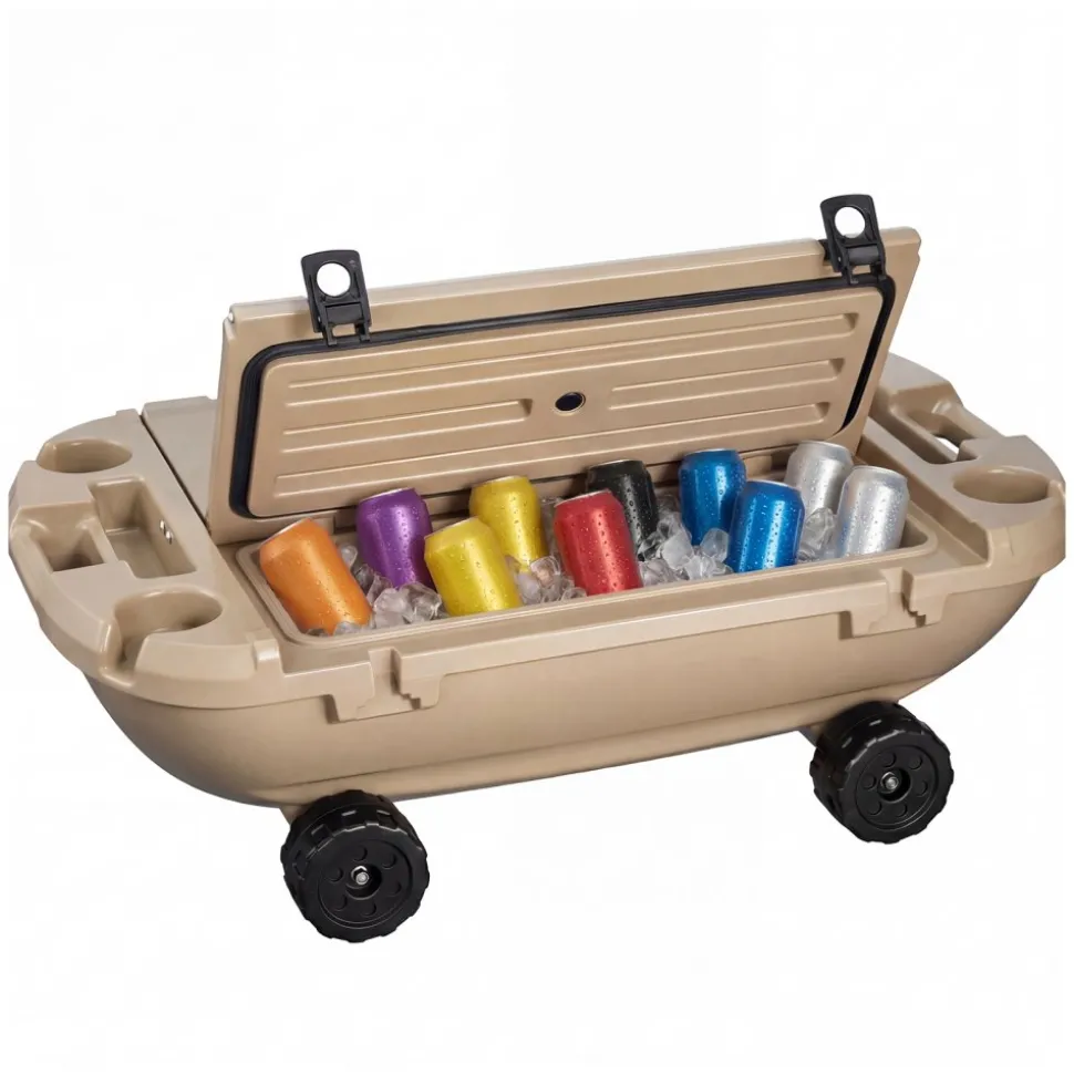 VEVOR Floating Cooler, 40 QT Floating Ice Chest with Dry Storage, Wheels & Tow Rope, Premium LLDPE Amphibious Drink Cooler for Water & Land, Stable Cruiser on Lake, River, Pool, Beach, Kayak, Apricot