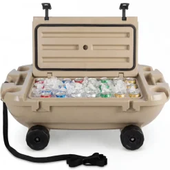 VEVOR Floating Cooler, 40 QT Floating Ice Chest with Dry Storage, Wheels & Tow Rope, Premium LLDPE Amphibious Drink Cooler for Water & Land, Stable Cruiser on Lake, River, Pool, Beach, Kayak, Apricot