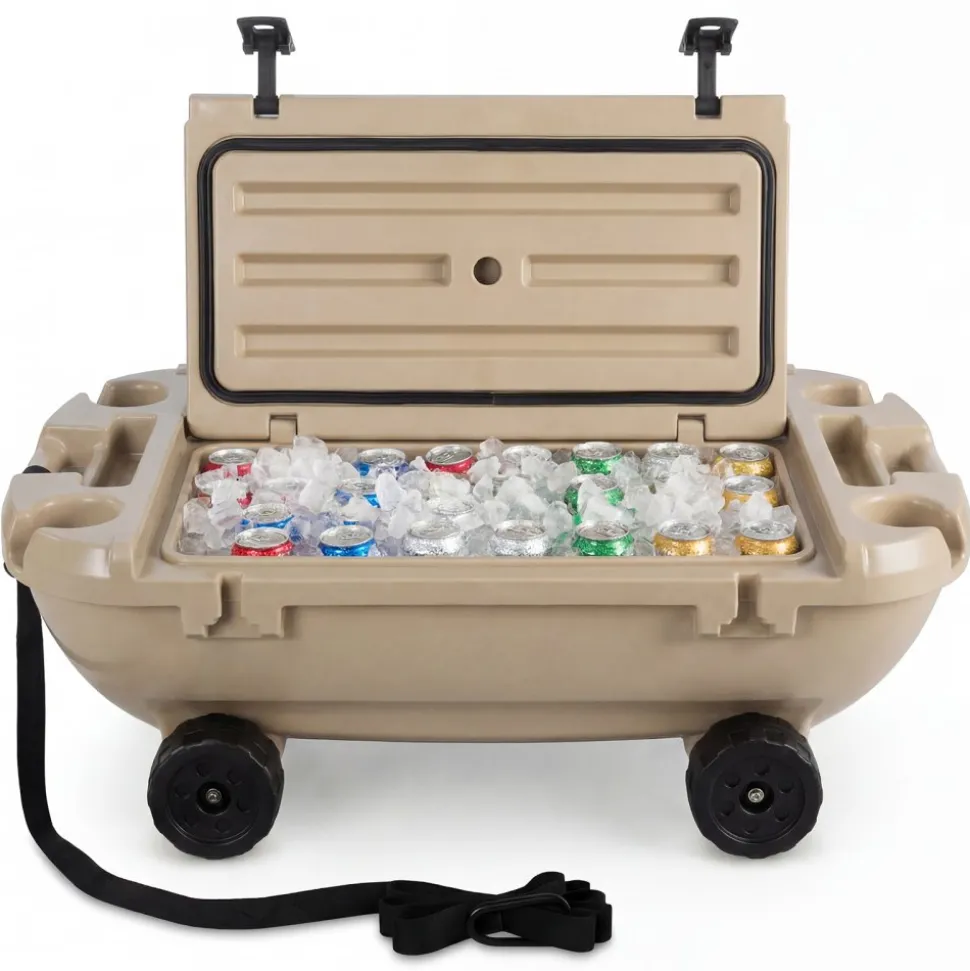 VEVOR Floating Cooler, 40 QT Floating Ice Chest with Dry Storage, Wheels & Tow Rope, Premium LLDPE Amphibious Drink Cooler for Water & Land, Stable Cruiser on Lake, River, Pool, Beach, Kayak, Apricot