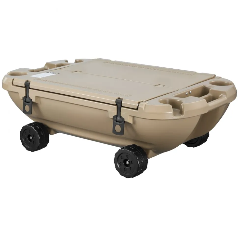 VEVOR Floating Cooler, 40 QT Floating Ice Chest with Dry Storage, Wheels & Tow Rope, Premium LLDPE Amphibious Drink Cooler for Water & Land, Stable Cruiser on Lake, River, Pool, Beach, Kayak, Apricot