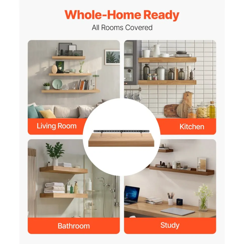 VEVOR Floating Shelf Brackets 2 Pcs, 150 lbs/68 kg Weight Capacity, 16x6.2x1.5 inch / 406.4x157.4x38.1 mm, Heavy Duty Hidden Shelf Brackets Support, Wall Mounting Invisible Floating Shelves Bracket