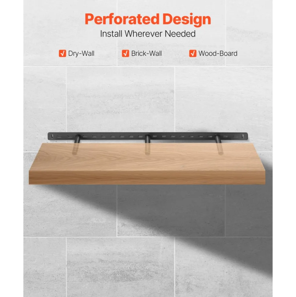 VEVOR Floating Shelf Brackets 2 Pcs, 150 lbs/68 kg Weight Capacity, 16x6.2x1.5 inch / 406.4x157.4x38.1 mm, Heavy Duty Hidden Shelf Brackets Support, Wall Mounting Invisible Floating Shelves Bracket