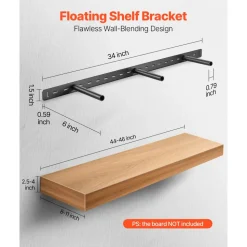 VEVOR Floating Shelf Brackets 2 Pcs, 150 lbs/68 kg Weight Capacity, 16x6.2x1.5 inch / 406.4x157.4x38.1 mm, Heavy Duty Hidden Shelf Brackets Support, Wall Mounting Invisible Floating Shelves Bracket
