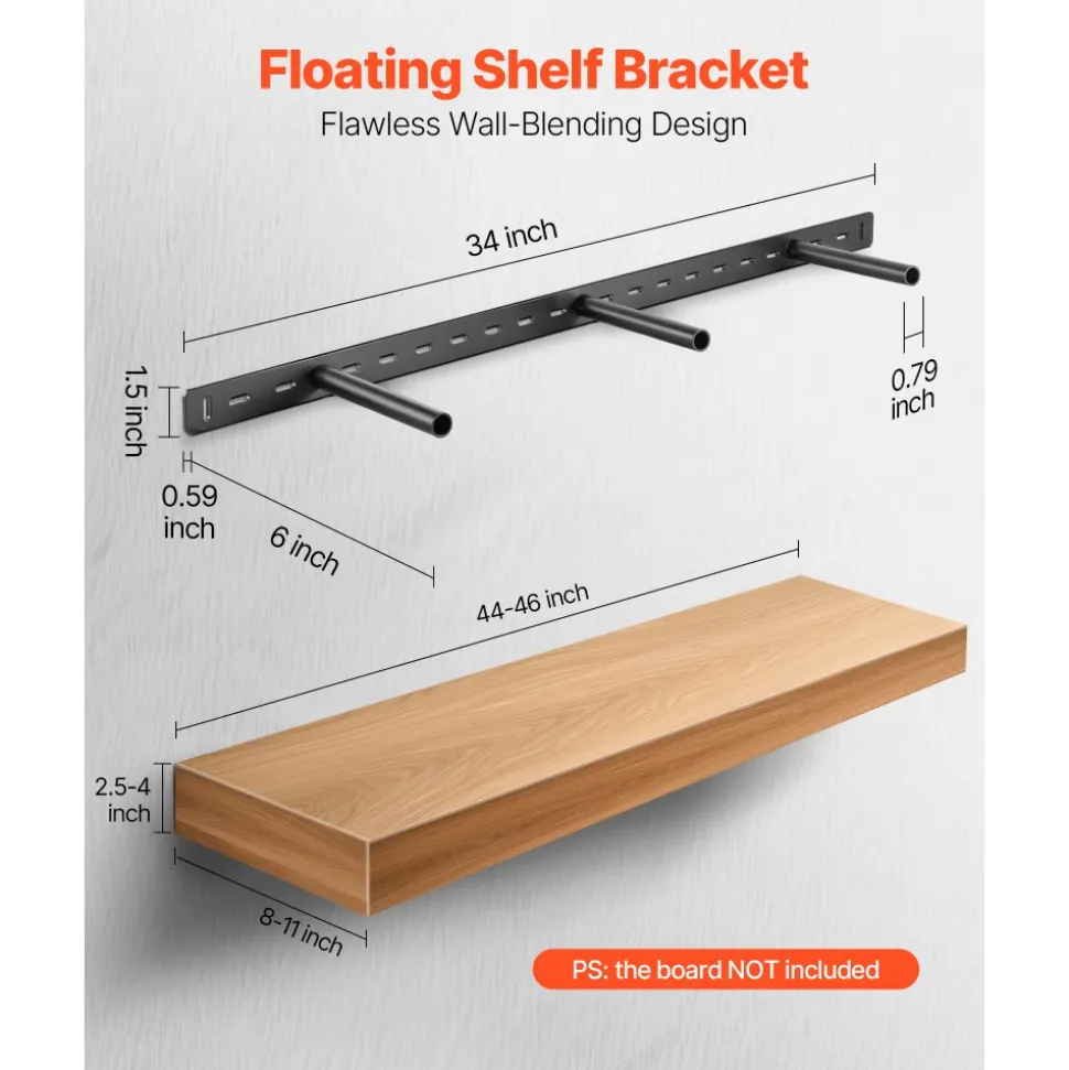VEVOR Floating Shelf Brackets 2 Pcs, 150 lbs/68 kg Weight Capacity, 16x6.2x1.5 inch / 406.4x157.4x38.1 mm, Heavy Duty Hidden Shelf Brackets Support, Wall Mounting Invisible Floating Shelves Bracket