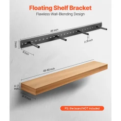 VEVOR Floating Shelf Bracket 1 Pack, 230 lbs/104 kg Weight Capacity, 46x6.2x3 inch / 1168.4x157.4x76.2 mm, Heavy Duty Hidden Shelf Brackets Support, Wall Mounting Invisible Floating Shelves Bracket