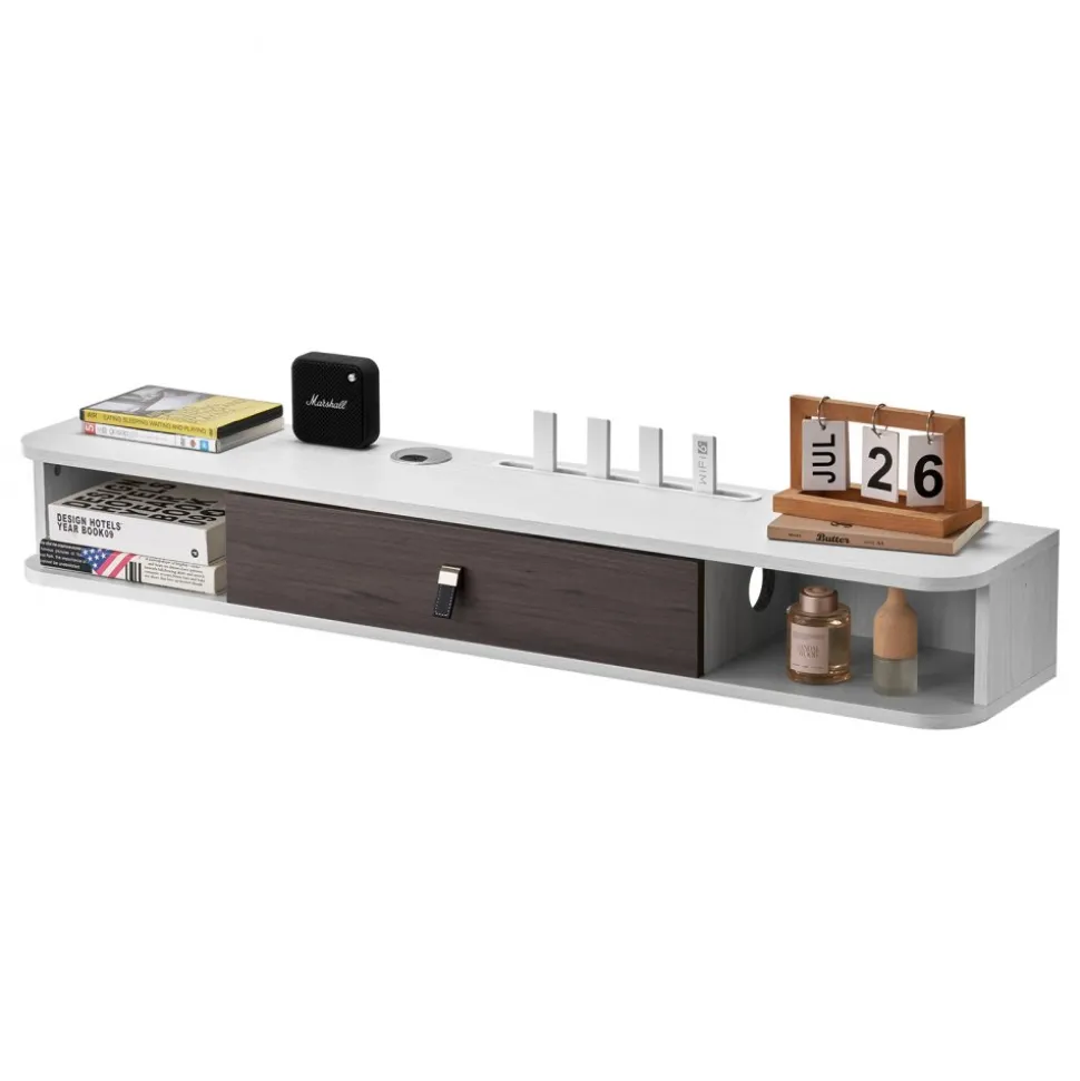 VEVOR Floating TV Stand, 47 in Wall Mount Entertainment Center with Cable Hole, Modern Floating TV Shelf with Storage Cabinet, Particle Board Console for DVD Player, Cable Box, Game Console, White