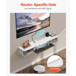 VEVOR Floating TV Stand, 47 in Wall Mount Entertainment Center with Cable Hole, Modern Floating TV Shelf with Storage Cabinet, Particle Board Console for DVD Player, Cable Box, Game Console, White