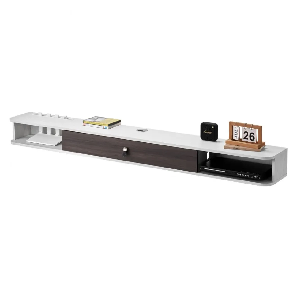 VEVOR Floating TV Stand, 70 in Wall Mount Entertainment Center with Cable Hole, Modern Floating TV Shelf with Storage Cabinet, Particle Board Console for DVD Player, Cable Box, Game Console, White
