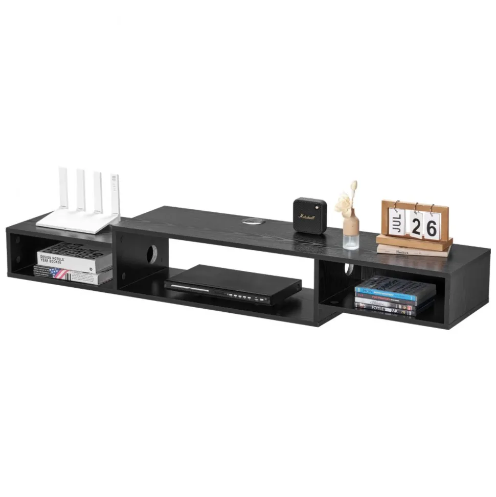 VEVOR Floating TV Stand, 59" Wall Mount Entertainment Center with Power Outlet & Cable Hole, Modern Floating TV Shelf with Storage Cabinet for DVD Player, Cable Box, Game Console, TV Accessory, Black