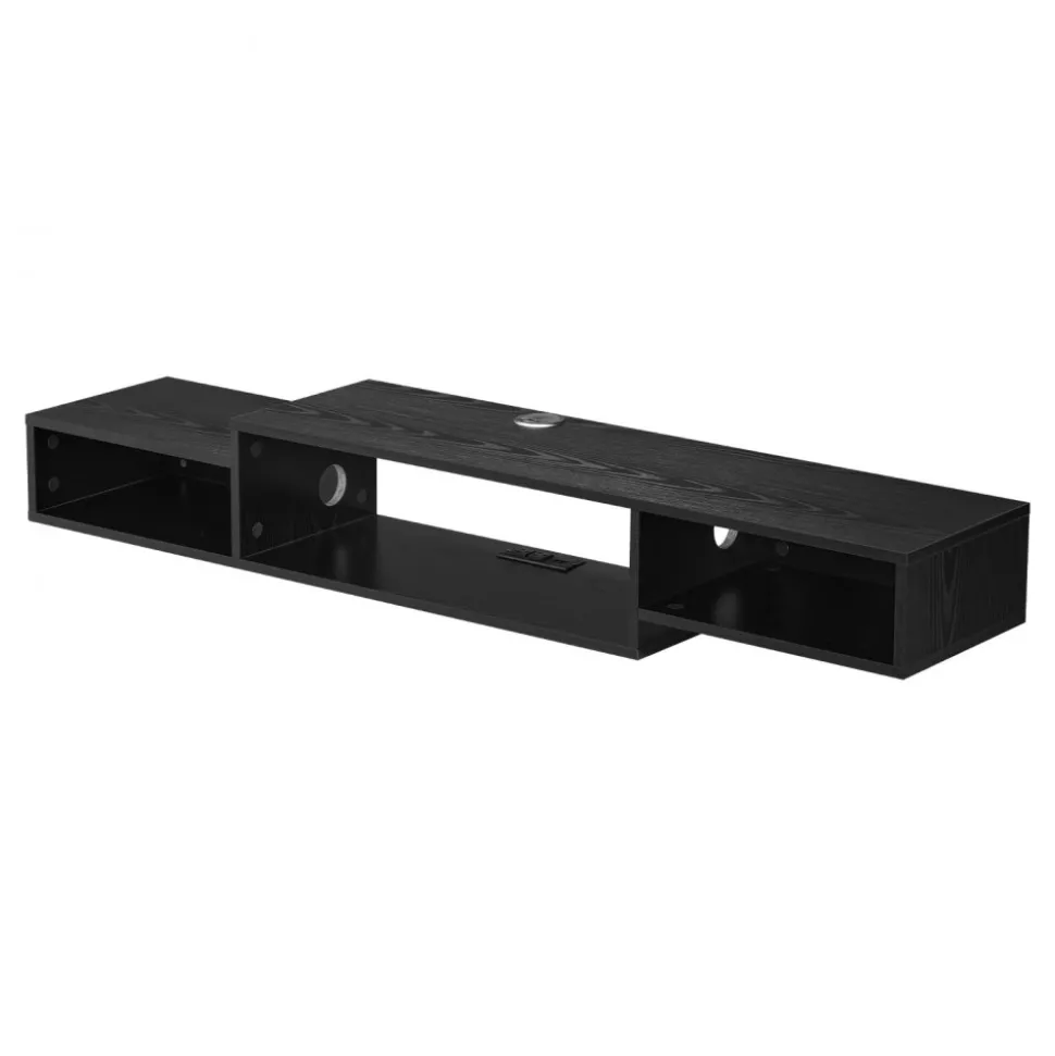 VEVOR Floating TV Stand, 59" Wall Mount Entertainment Center with Power Outlet & Cable Hole, Modern Floating TV Shelf with Storage Cabinet for DVD Player, Cable Box, Game Console, TV Accessory, Black